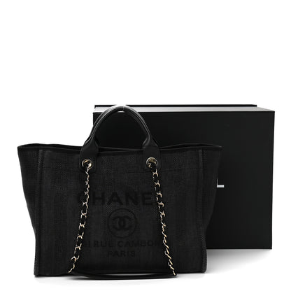 Chanel Mixed Fibers Calfskin Striped Medium Deauville Tote Black 12 of 12