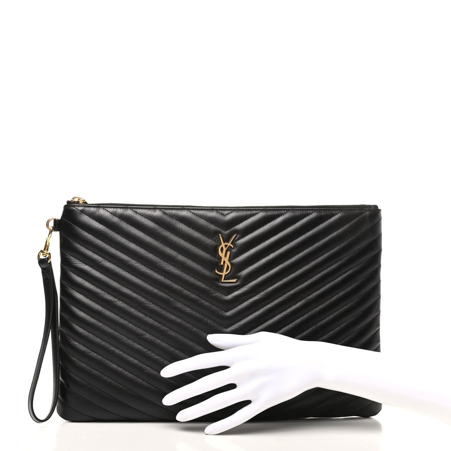 Calfskin Matelasse Chevron Monogram Document Holder Black