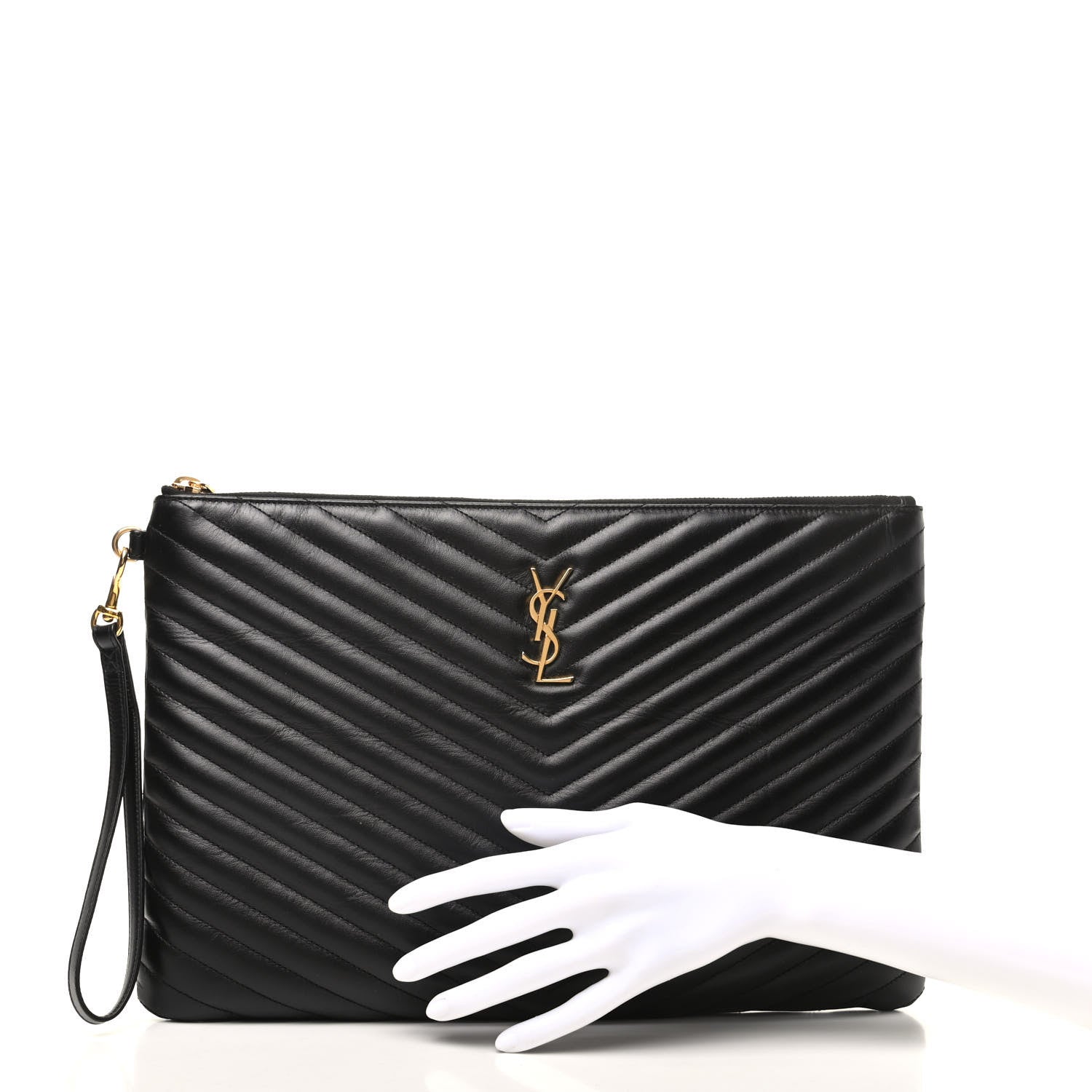 Saint Laurent Calfskin Matelasse Chevron Monogram Document Holder Black 2 of 9