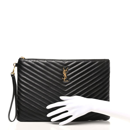 Saint Laurent Calfskin Matelasse Chevron Monogram Document Holder Black 2 of 9