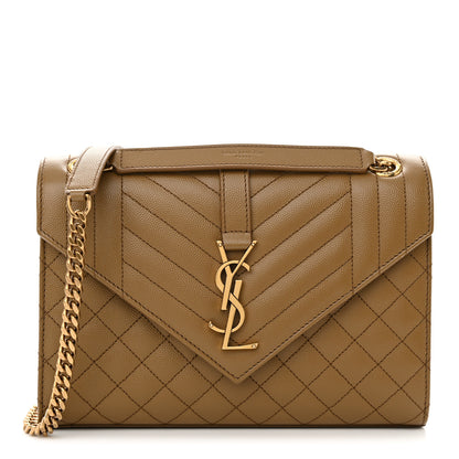 Saint Laurent Grain De Poudre Textured Mixed Matelasse Medium Triquilt Monogram Satchel Old Oil 1 of 12