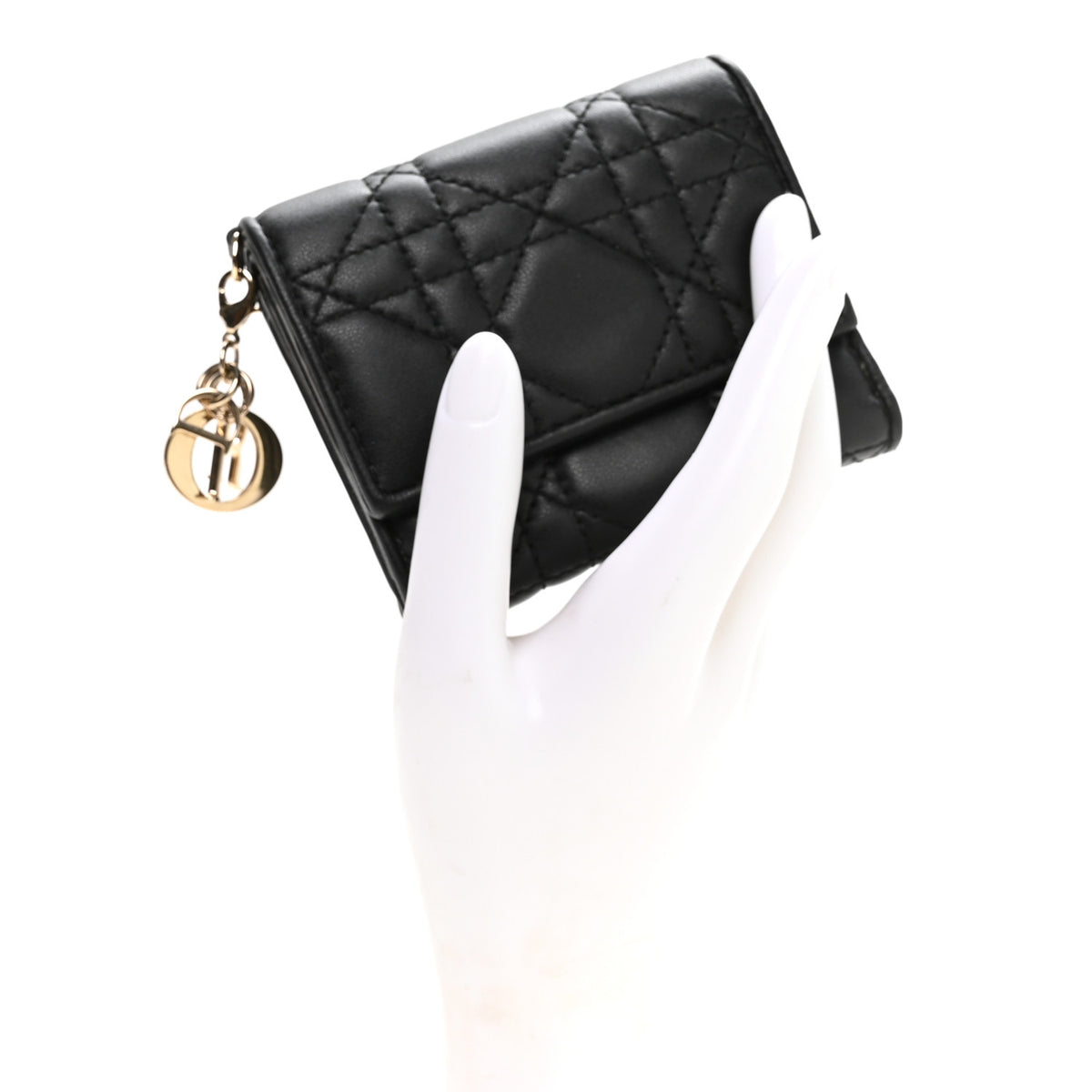 Christian Dior Lambskin Cannage Lady Dior Lotus Wallet Black 2 of 8