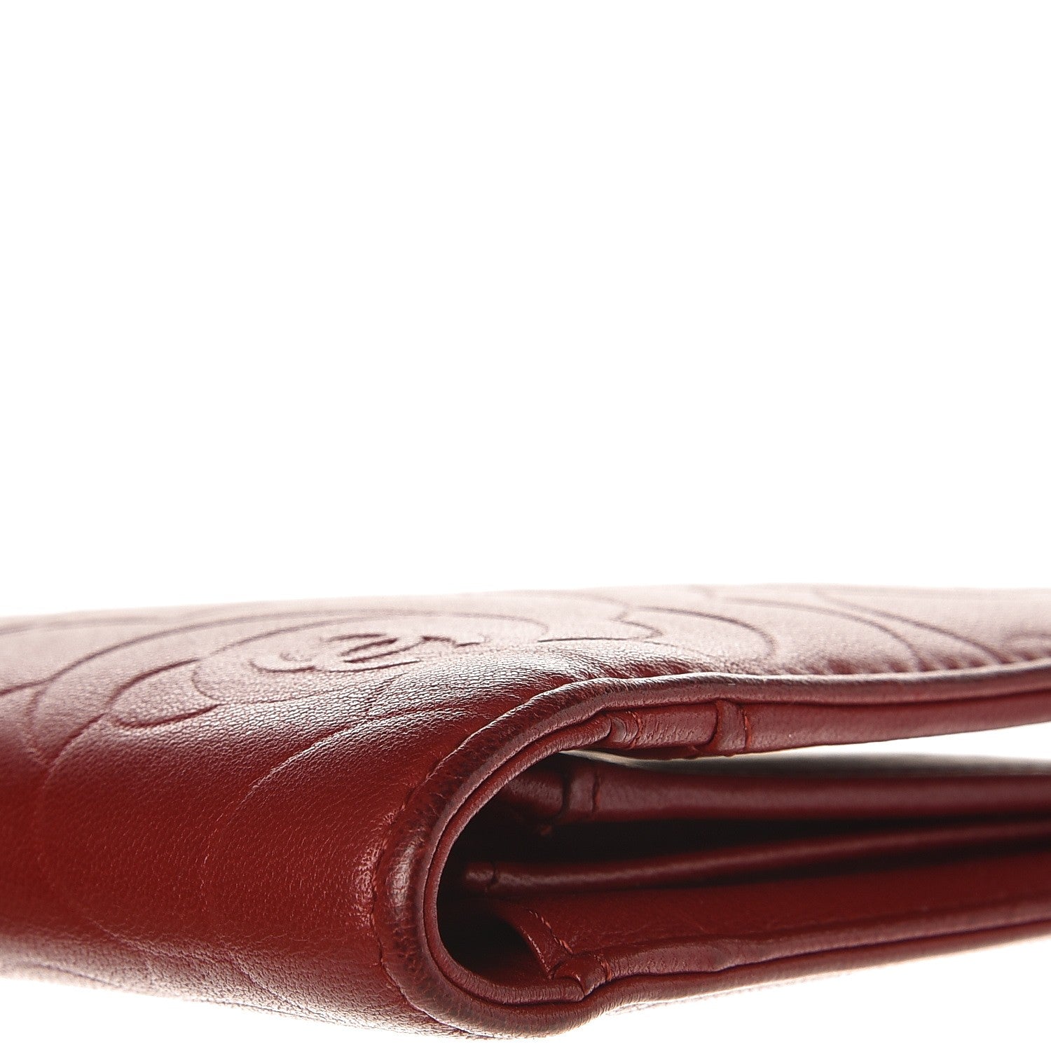Chanel Lambskin Camellia Embossed Yen Wallet Dark Red 9 of 11