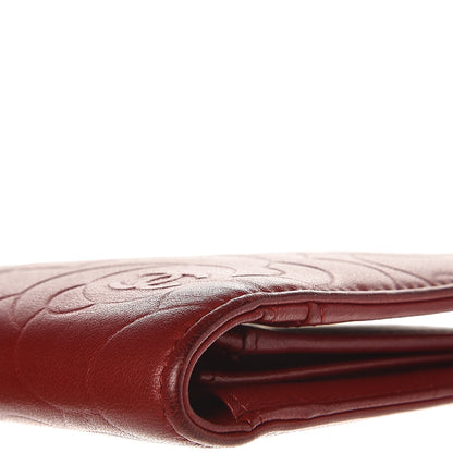 Chanel Lambskin Camellia Embossed Yen Wallet Dark Red 9 of 11