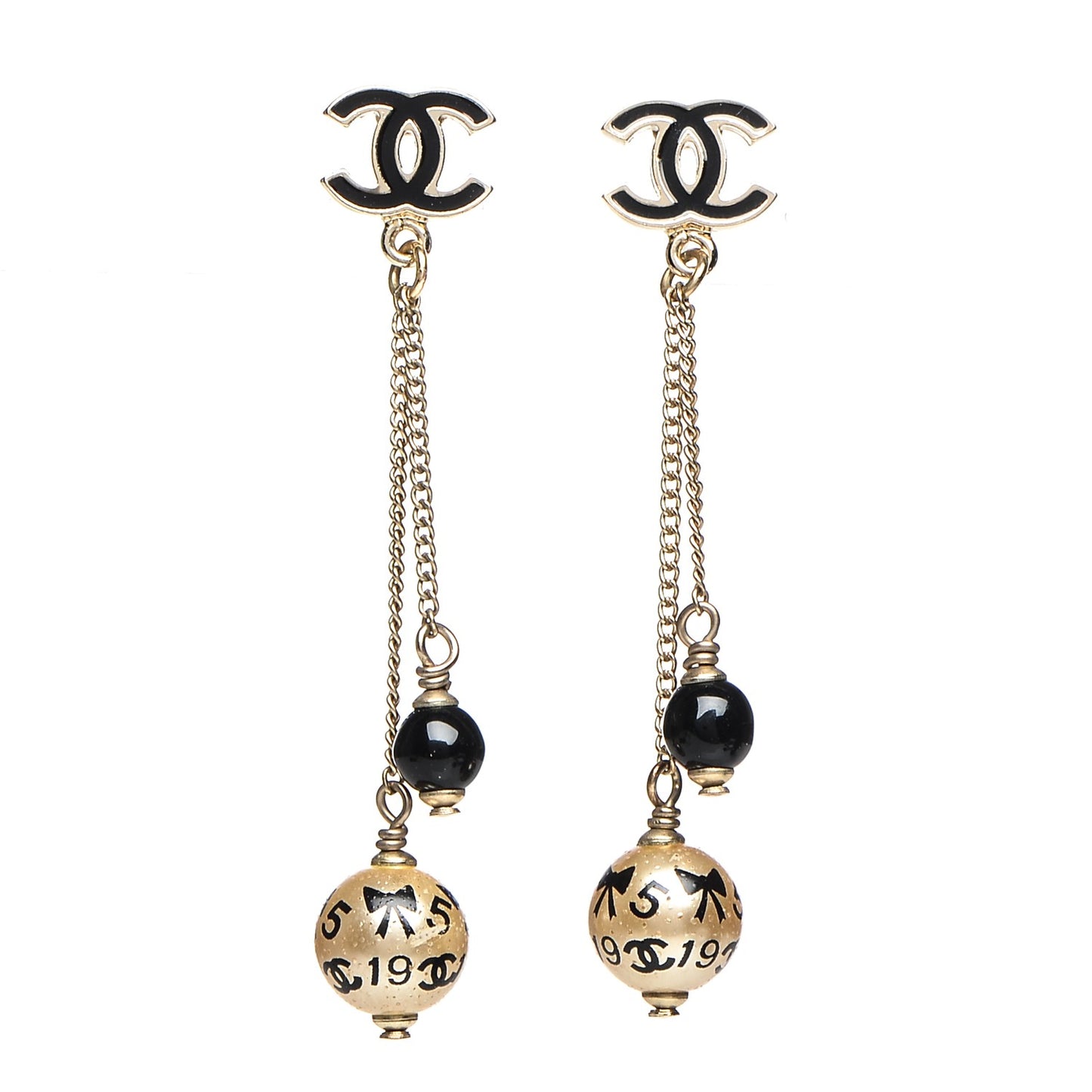 Enamel CC Pearl Dangle Earrings Black