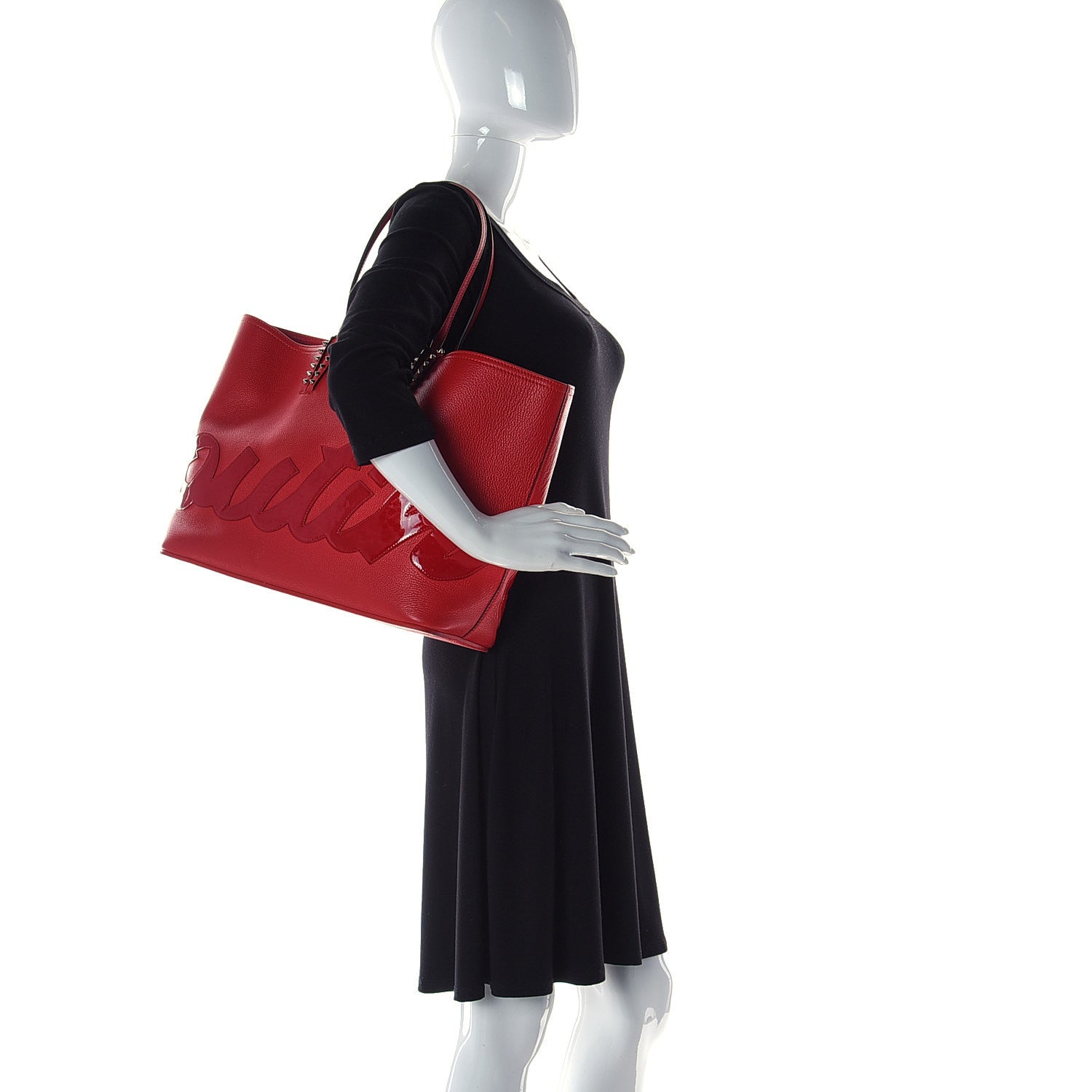 Christian Louboutin Calfskin Patent Logo Spikes East West Cabata Tote Red 2 of 16