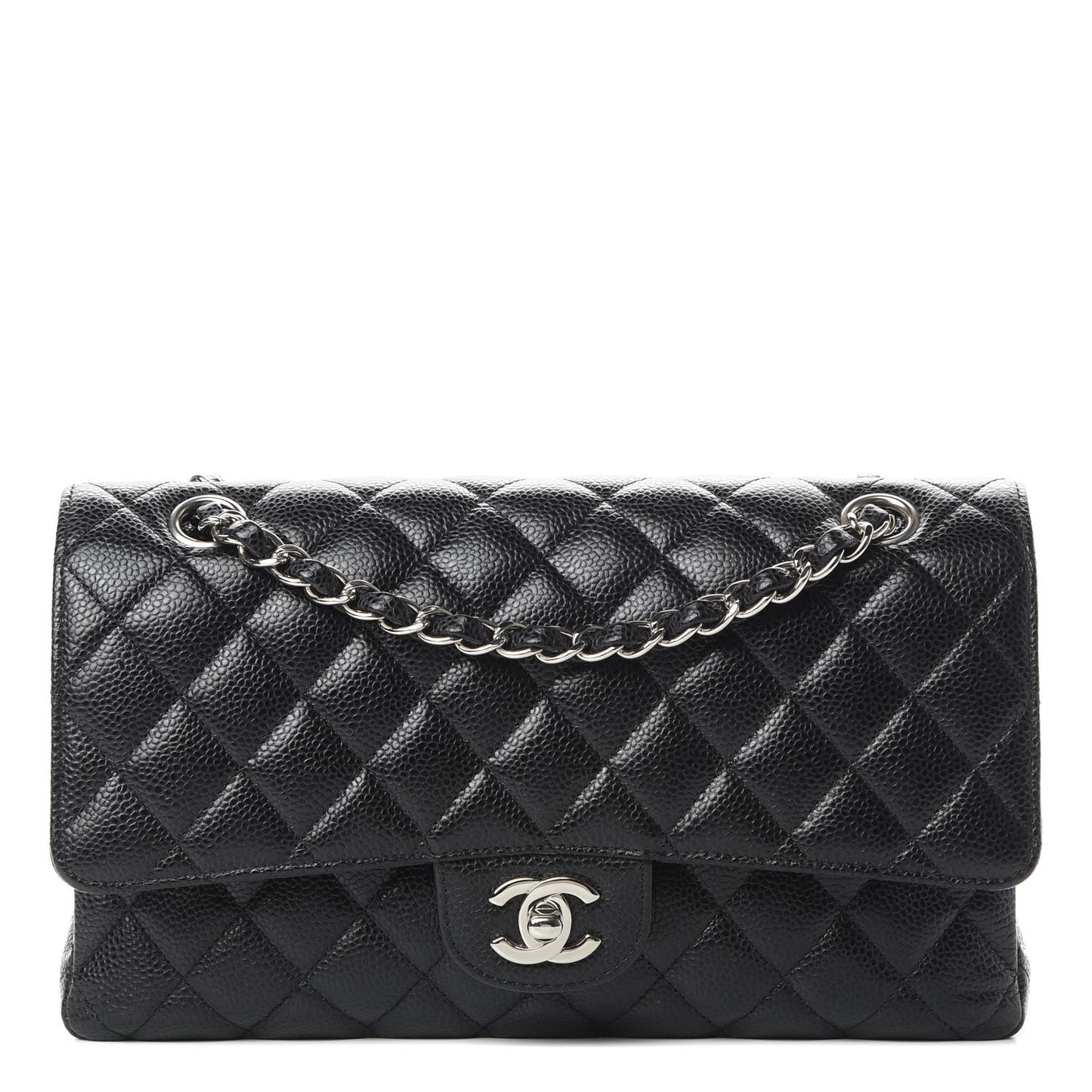 Caviar Quilted Medium Double Flap Black