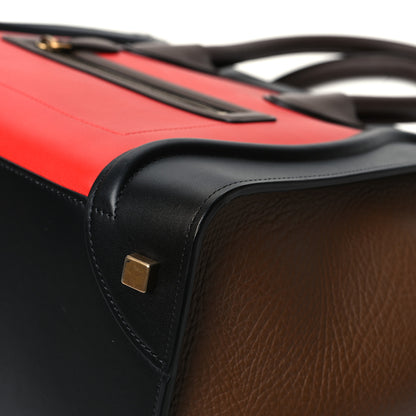 Celine Calfskin Bullhide Mini Luggage Tri-Color Bright Red 9 of 11