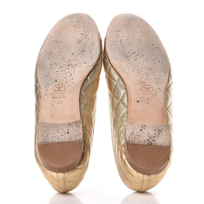 Chanel Metallic Lambskin Quilted Cap Toe Ballerina Flats 40 Gold 5 of 17