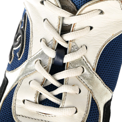 Chanel Mesh Suede Calfskin Womens CC Sneakers 39 Dark Blue Black White 10 of 12