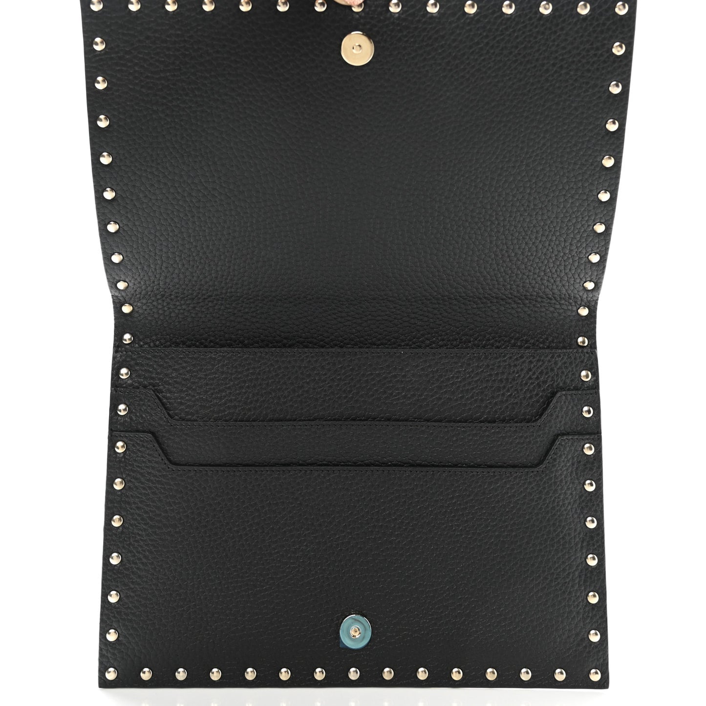 Pebbled Calfskin Rockstud Flap Clutch Black
