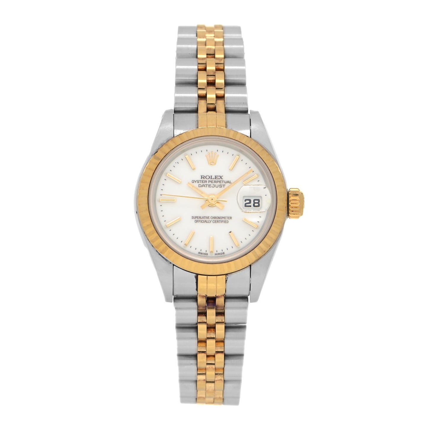 Stainless Steel 18K Yellow Gold 26mm Oyster Perpetual Datejust Watch White 79173