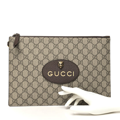 Gucci GG Supreme Monogram Neo Vintage Zip Wristlet Pouch Beige New Acero Crop 2 of 11