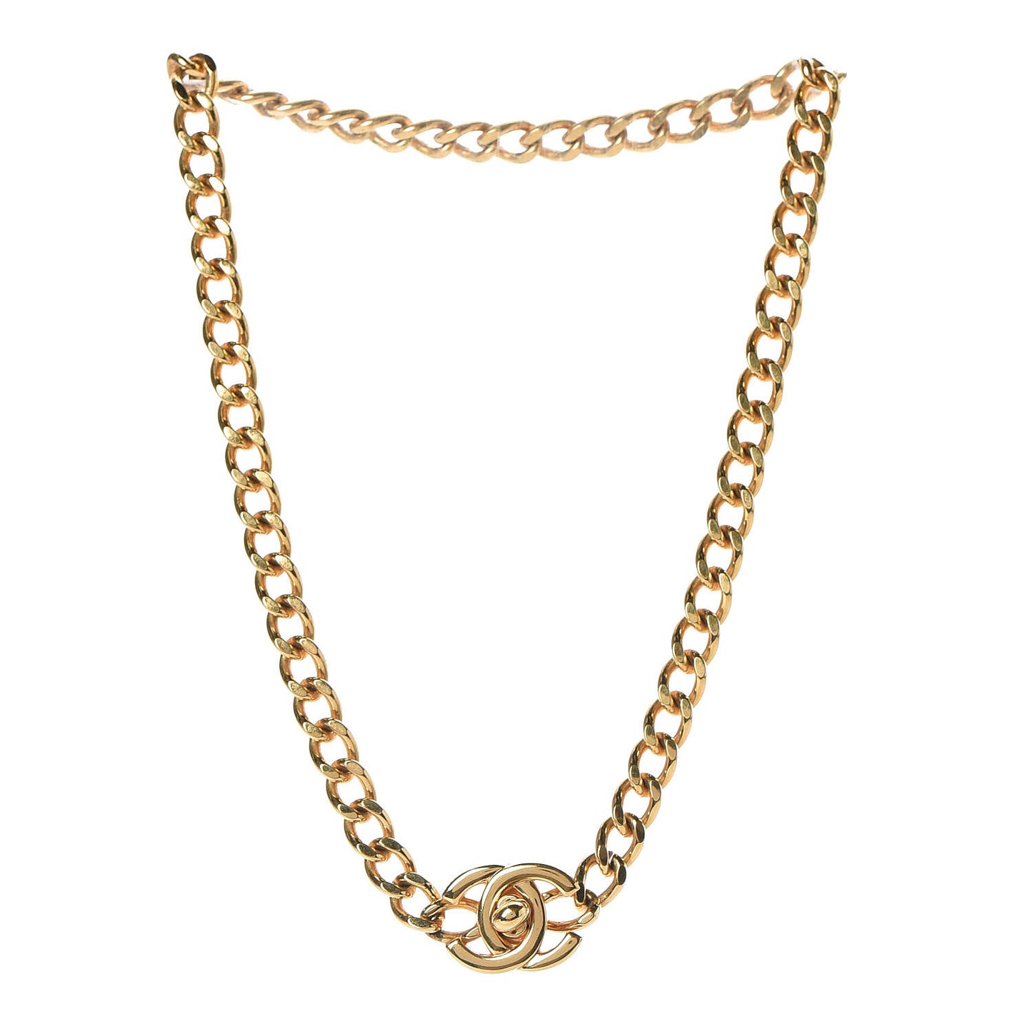 Chain Link CC Turn Lock Choker Necklace Gold