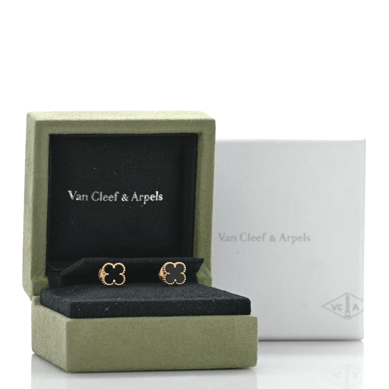 Van Cleef & Arpels 18K Yellow Gold Black Onyx Sweet Alhambra Earrings 5 of 5