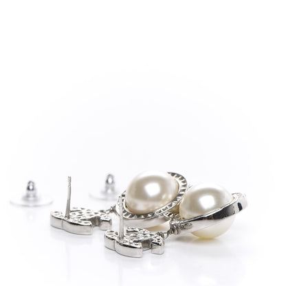 Chanel Baguette Crystal CC Pearl Drop Art Decoco Earrings Silver 4 of 5