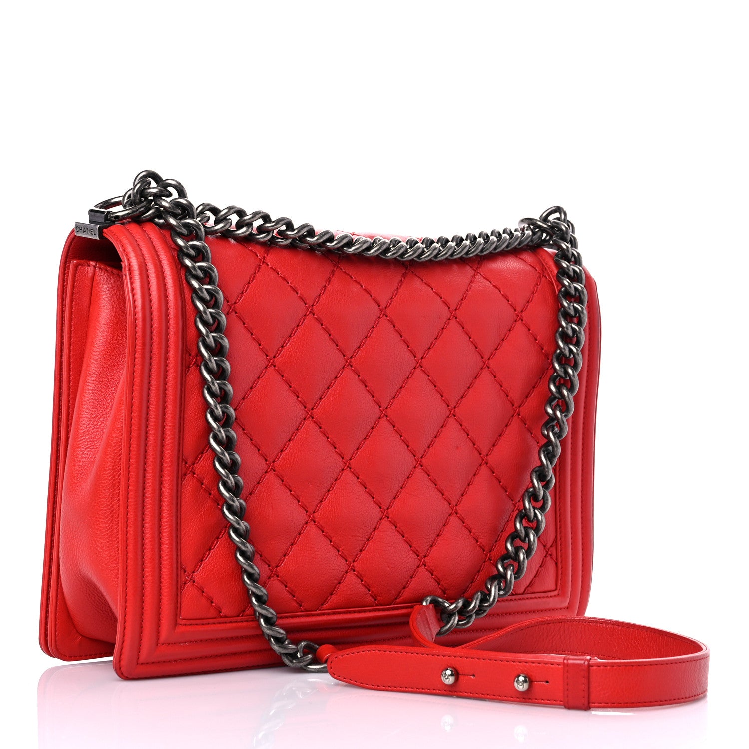 Chanel Calfskin Quilted Double Stitch Large Boy Flap Red 3 of 22