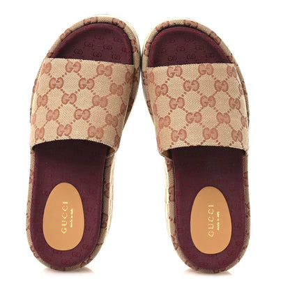 Gucci Canvas GG Monogram Angelina Platform Slide Sandals 36.5 Beige Ruggine 2 of 9