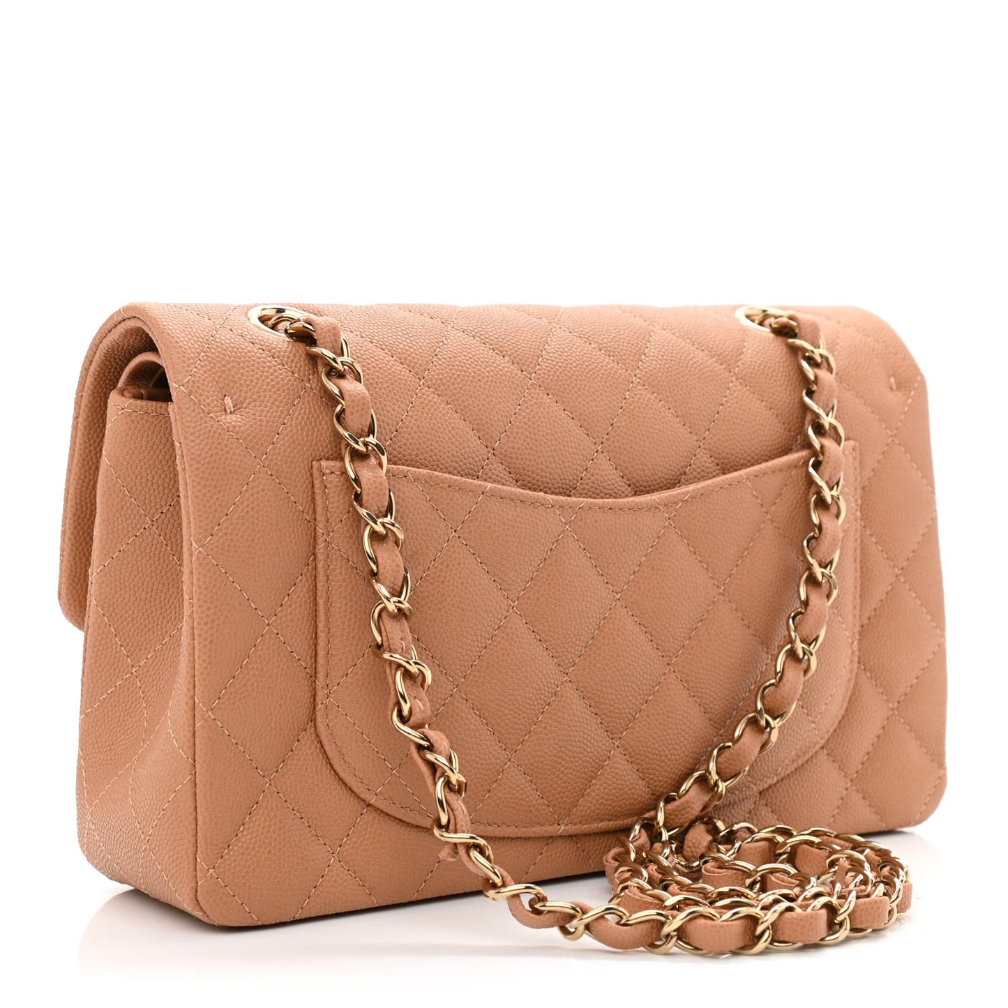 Caviar Quilted Small Double Flap Dark Beige