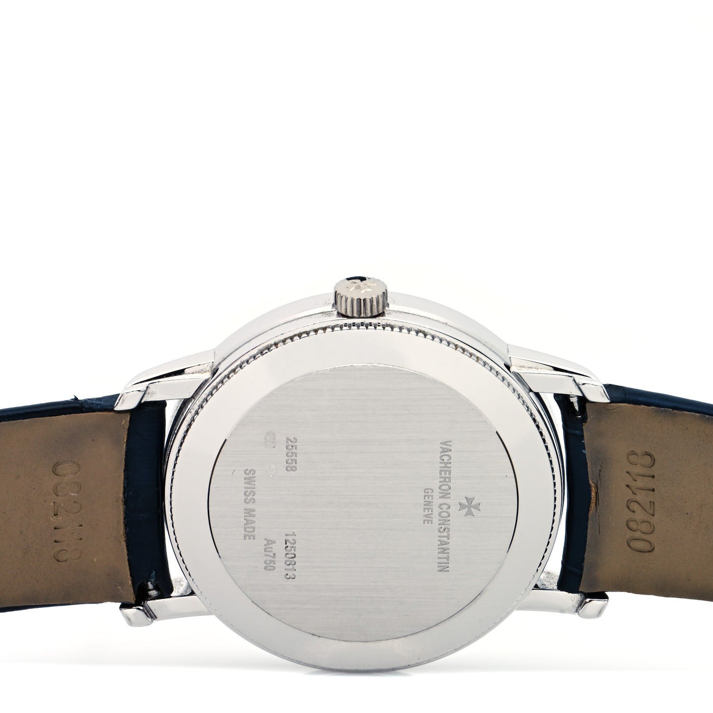 18K White Gold Alligator Diamond Bezel 30mm Patrimony Traditionnelle Quartz Watch Blue 25558