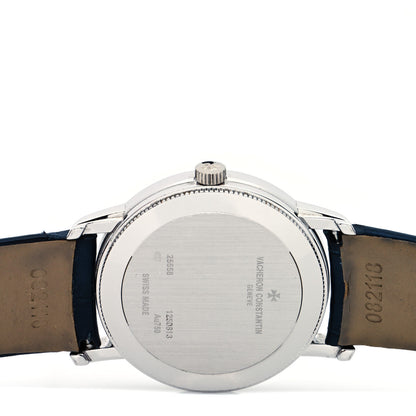Vacheron Constantin 18K White Gold Alligator Diamond Bezel 30mm Patrimony Traditionnelle Quartz Watch Blue 25558 4 of 5