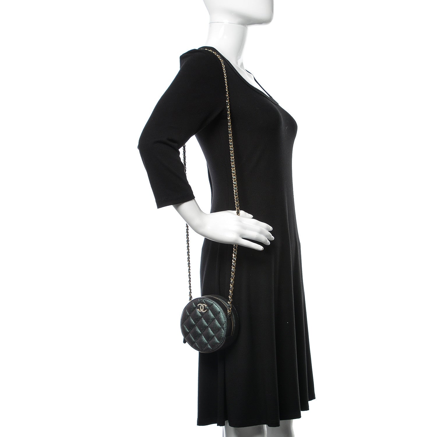Chanel Iridescent Caviar Quilted Round Clutch With Chain Black 2 of 8