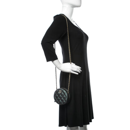 Chanel Iridescent Caviar Quilted Round Clutch With Chain Black 2 of 8