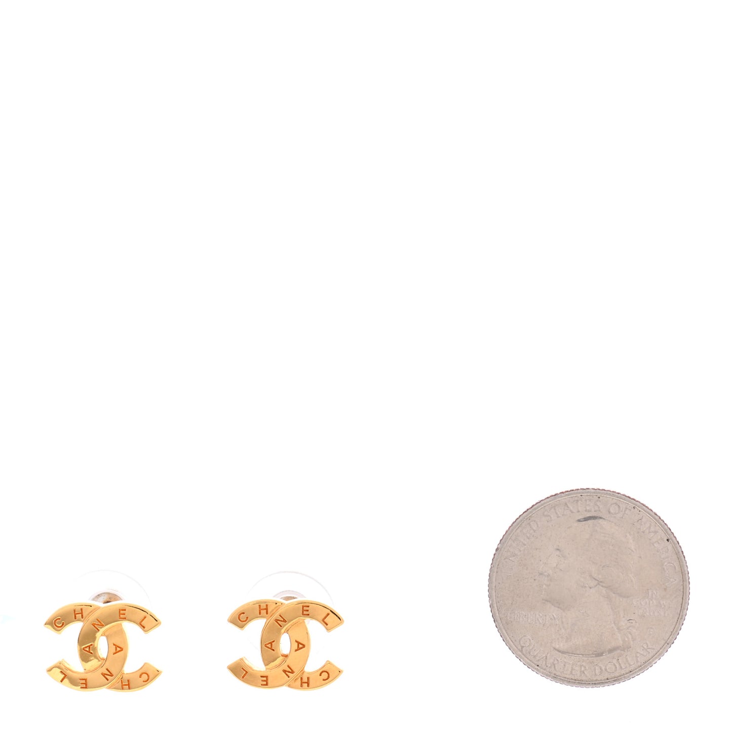 Metal CC Paris Button Stud Earrings Gold