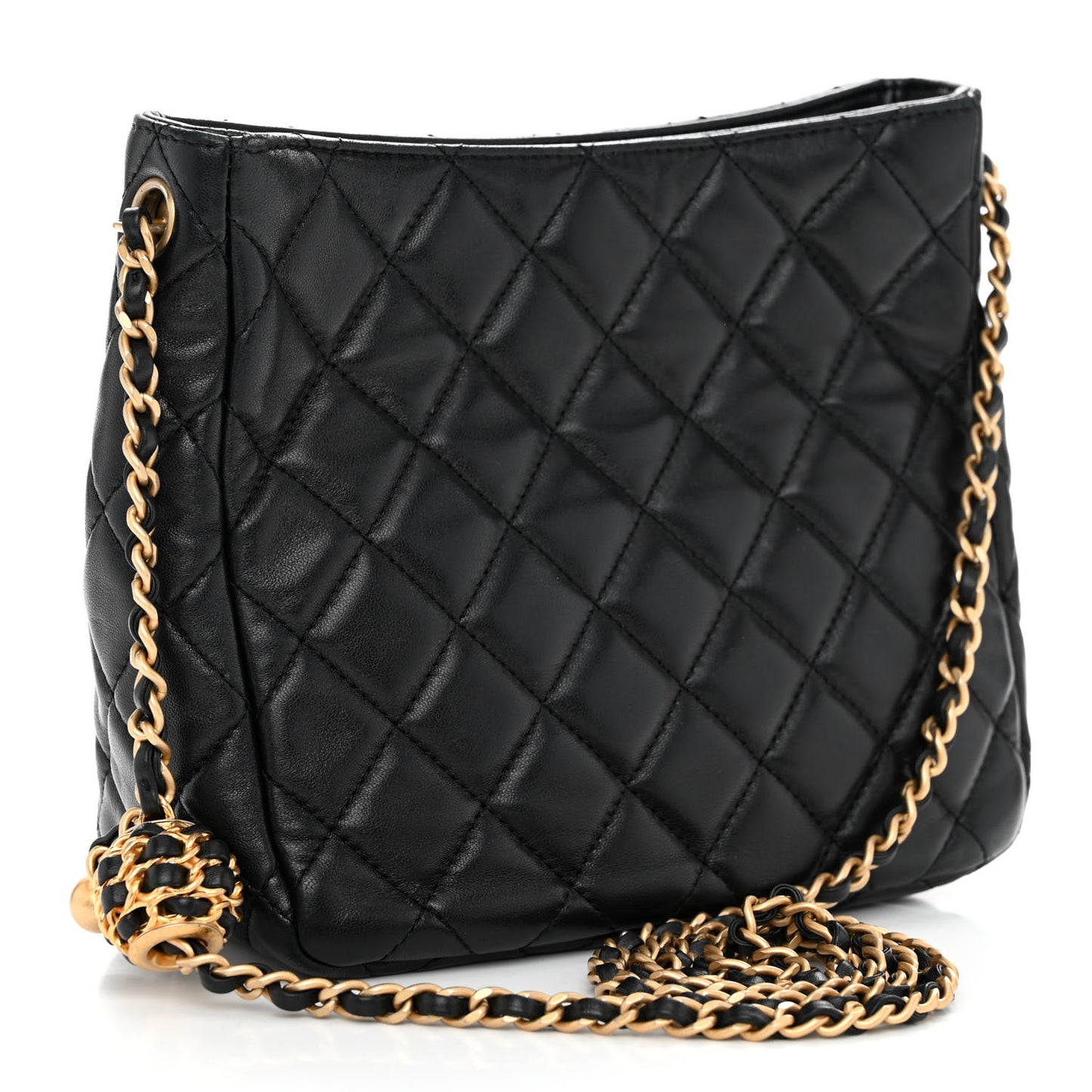 Lambskin Quilted Small Pearl Crush Hobo Black
