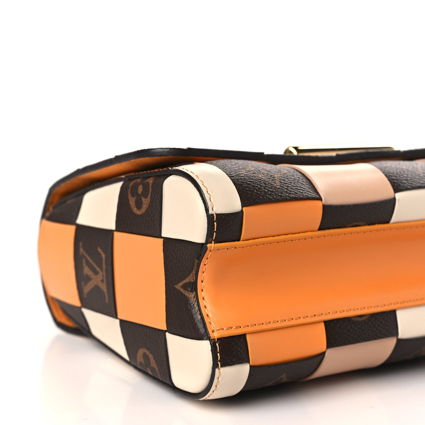 Calfskin Monogram Check Twist MM Beige White Orange