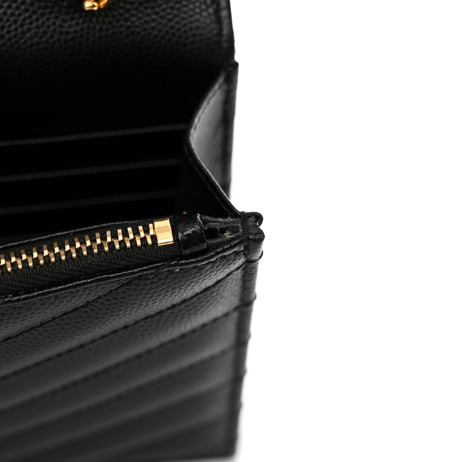 Saint Laurent Grain De Poudre Matelasse Chevron Monogram Envelope Chain Wallet Black 12 of 14