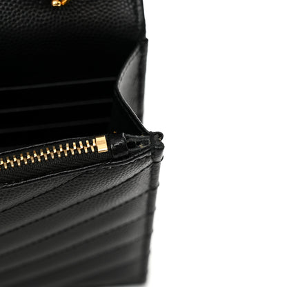 Saint Laurent Grain De Poudre Matelasse Chevron Monogram Envelope Chain Wallet Black 12 of 14