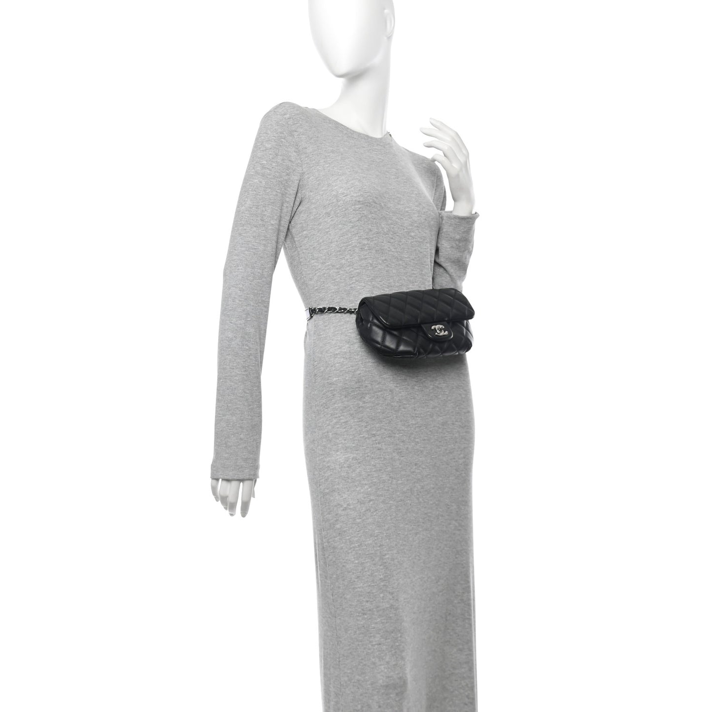 Calfskin Quilted CC Uniform Flap Belt Bag Black