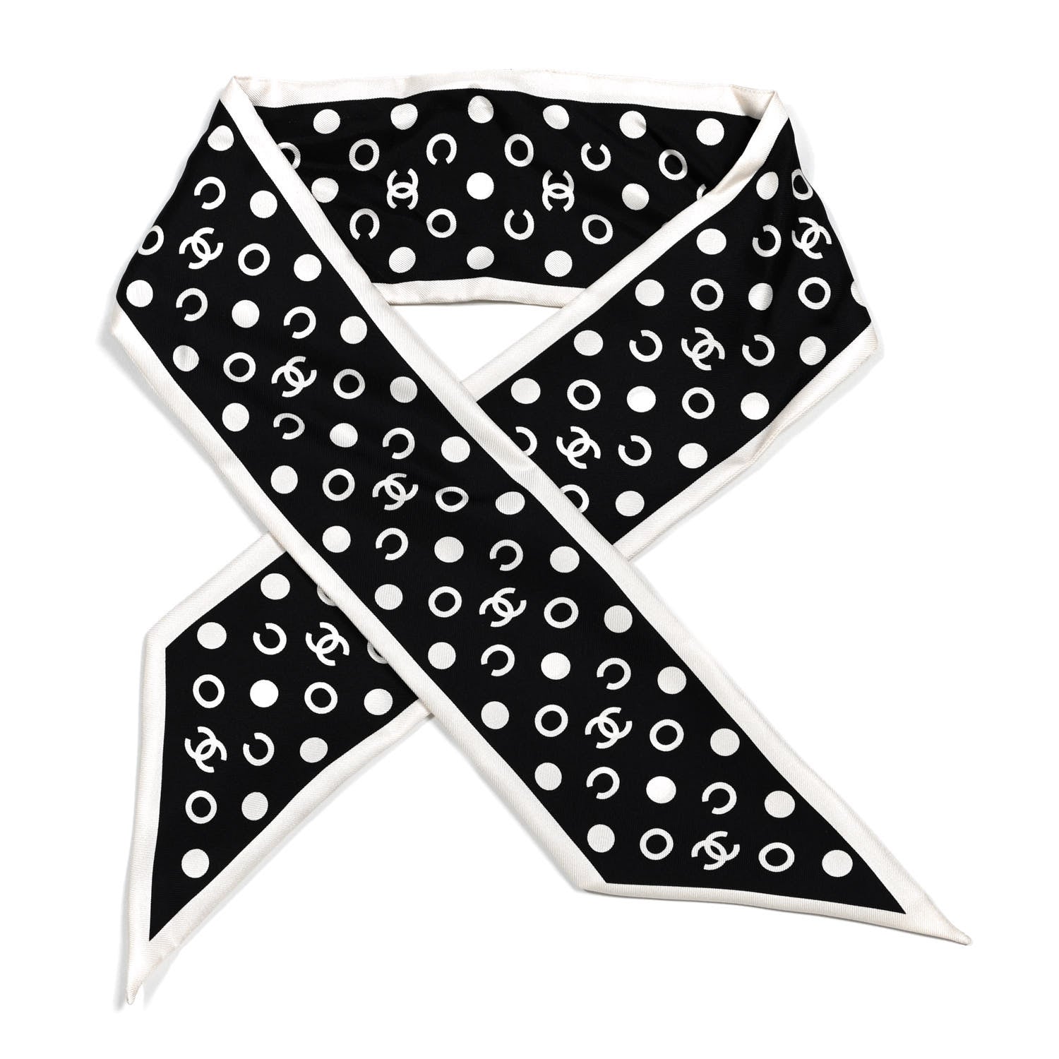 Chanel Silk CC Twilly Hair Tie Black White 2 of 6