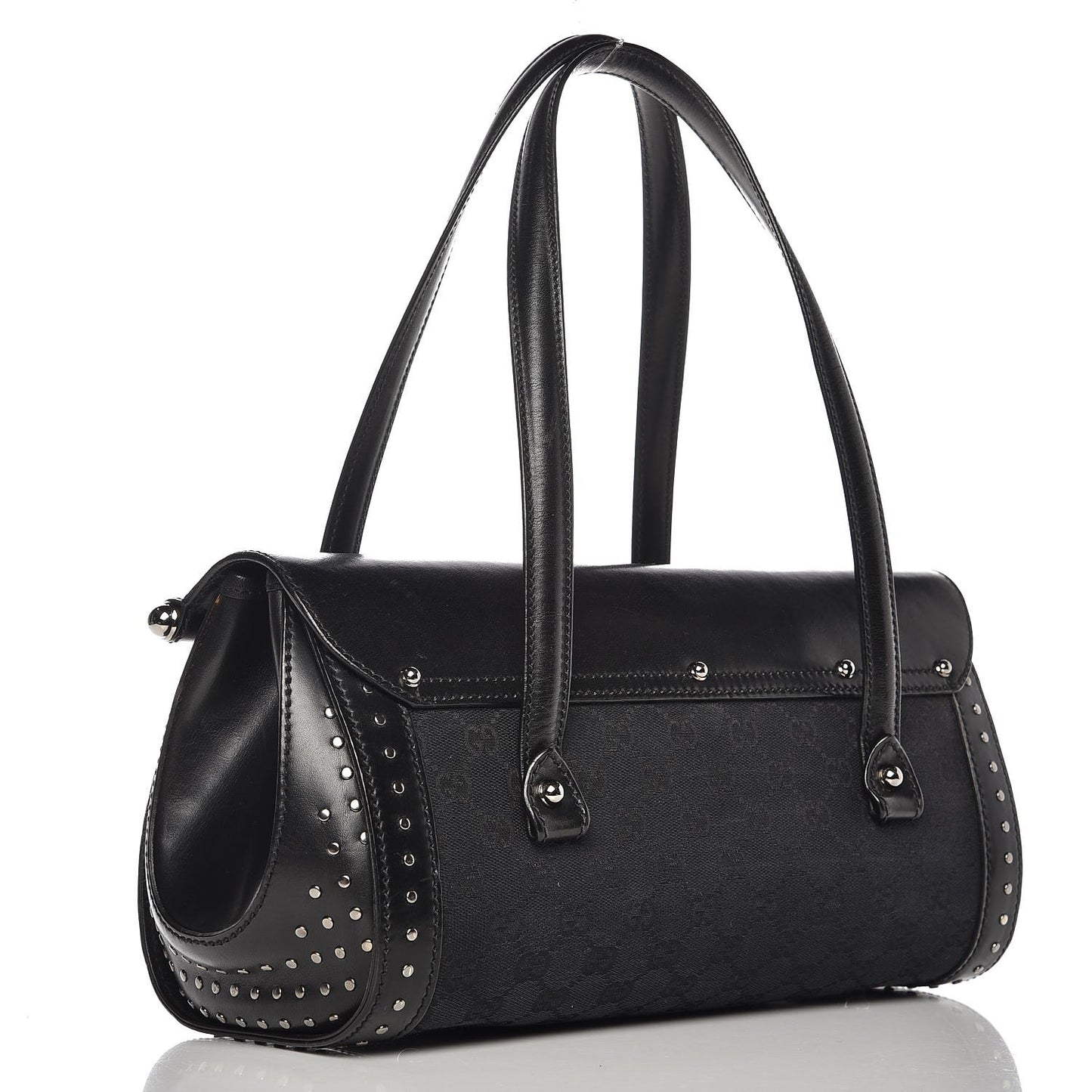 Monogram Studded Bamboo Bullet Satchel Black