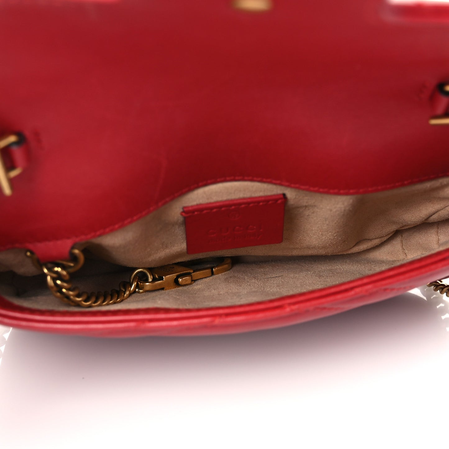 Calfskin Matelasse Super Mini GG Marmont Shoulder Bag Hibiscus Red