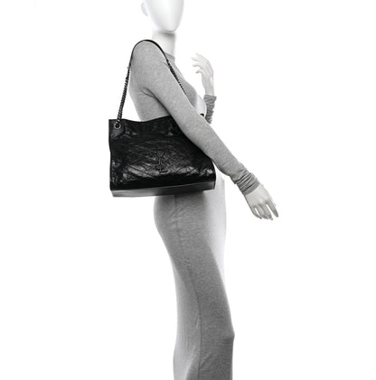 Saint Laurent Crinkled Calfskin Matelasse Monogram Medium Niki Shopper Tote Black 2 of 12