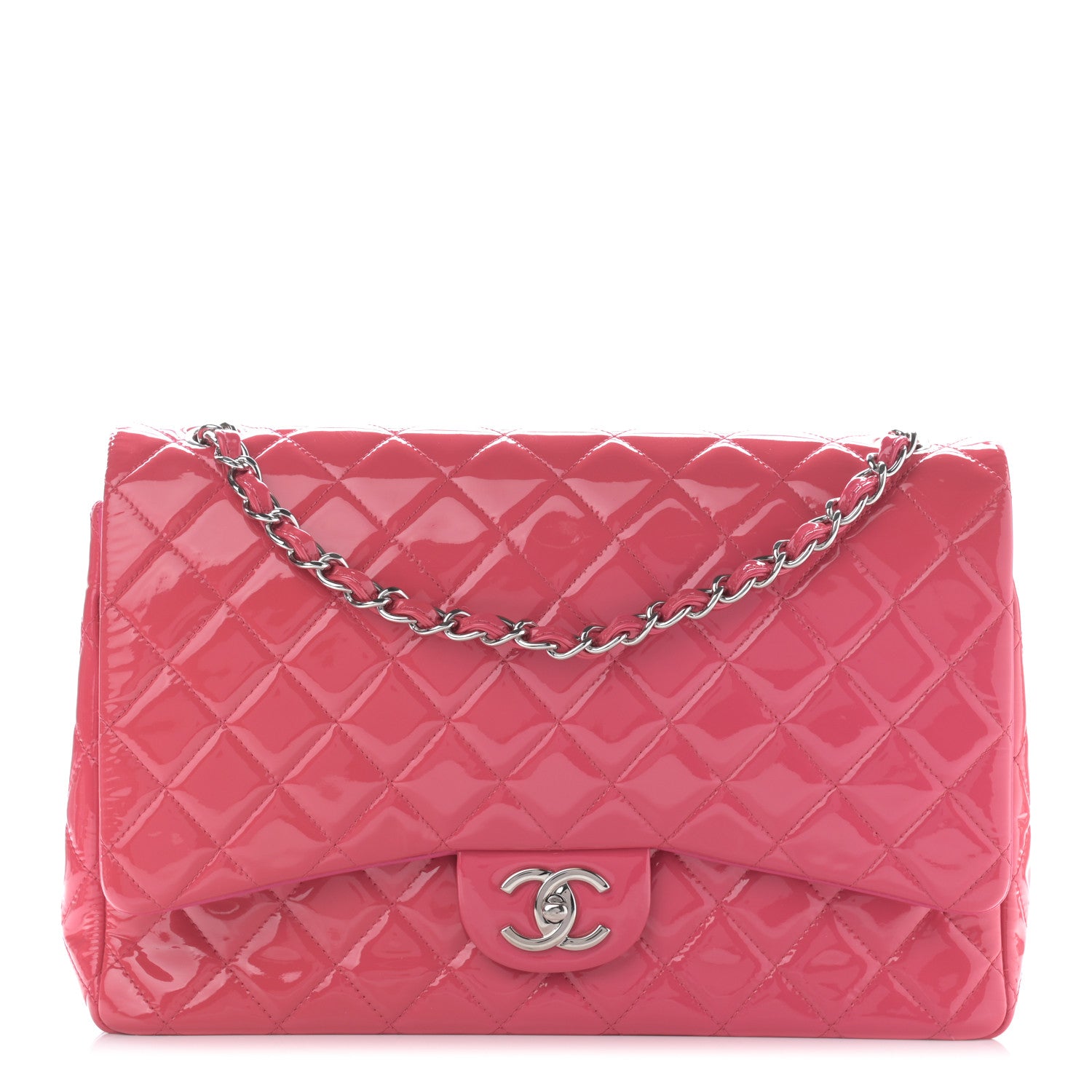 Chanel Patent Calfskin Quilted Maxi Double Flap Fuchsia 1 of 9