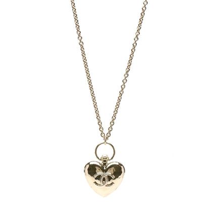 Chanel Metal CC Heart Locket Necklace Gold 1 of 4