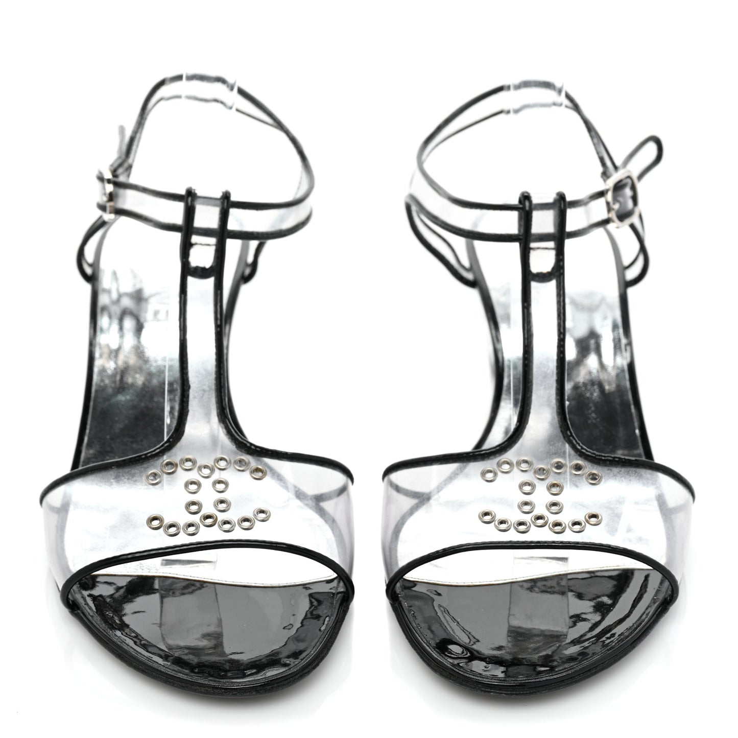 PVC Patent CC Wedge Sandals 39 Silver Black