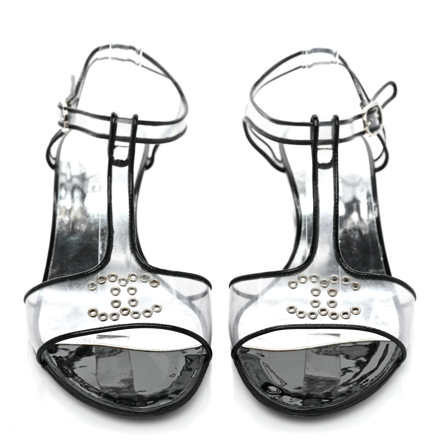 Chanel PVC Patent CC Wedge Sandals 39 Silver Black 2 of 8