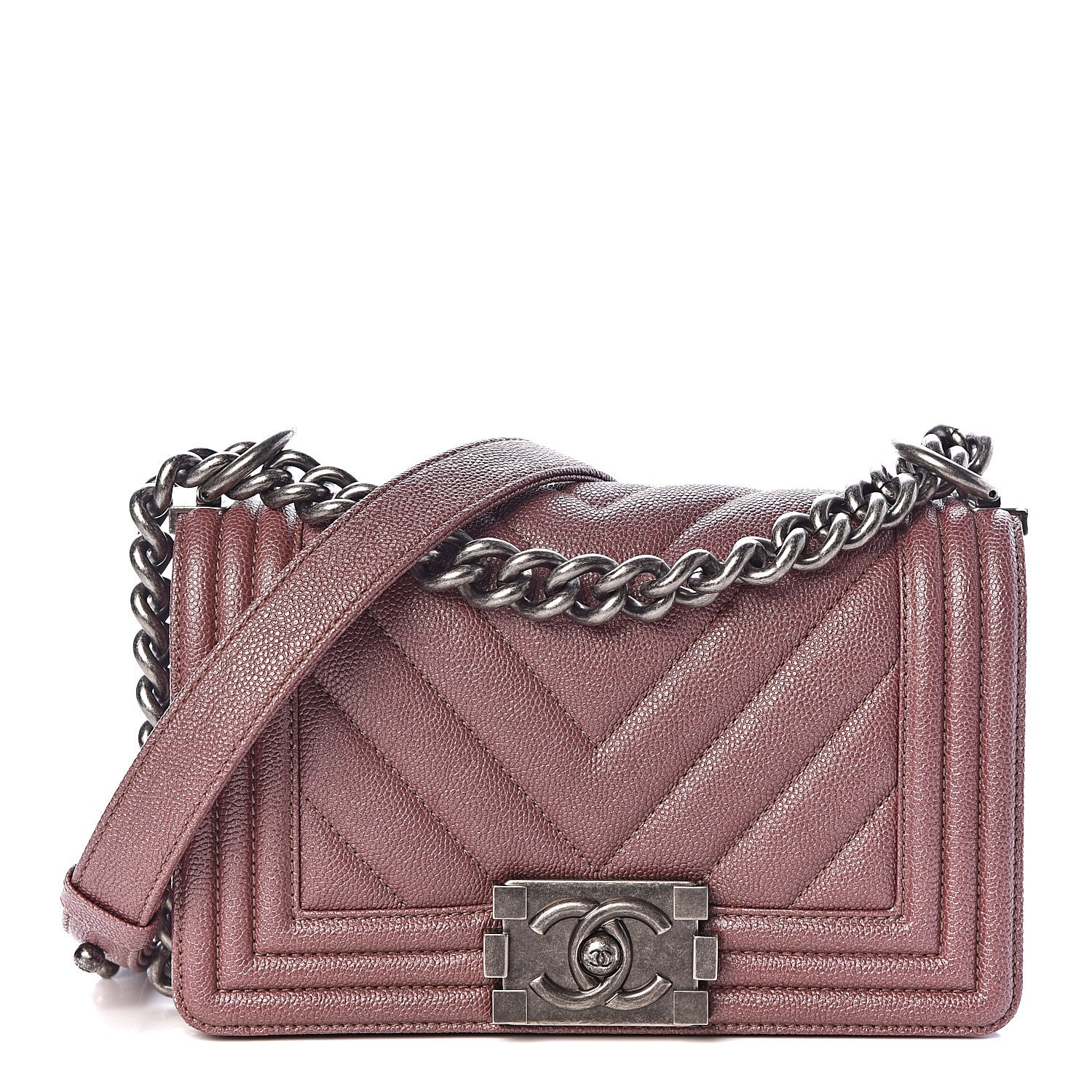Chanel Metallic Caviar Chevron Quilted Small Boy Flap Dark Pink 1 of 11