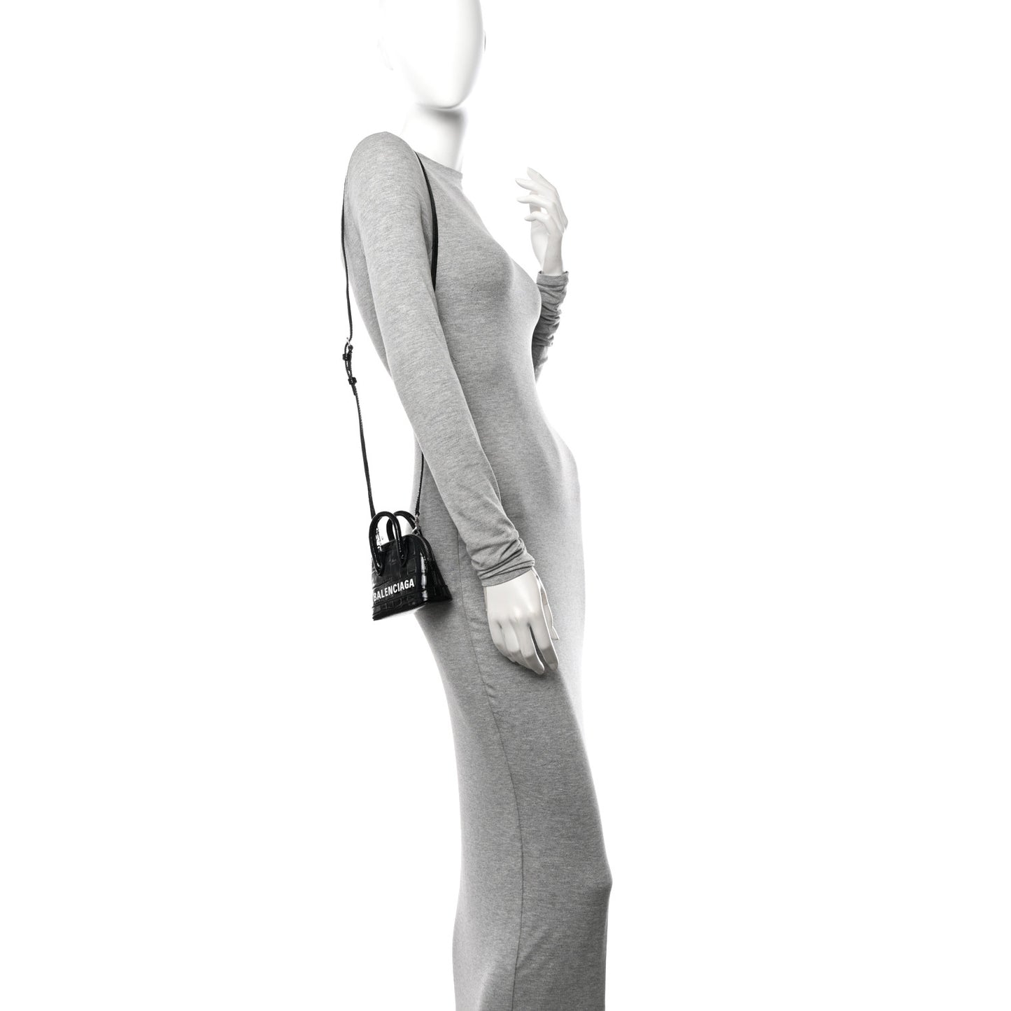 Shiny Calfskin Logo Crocodile Embossed Mini Ville Top Handle Bag Black