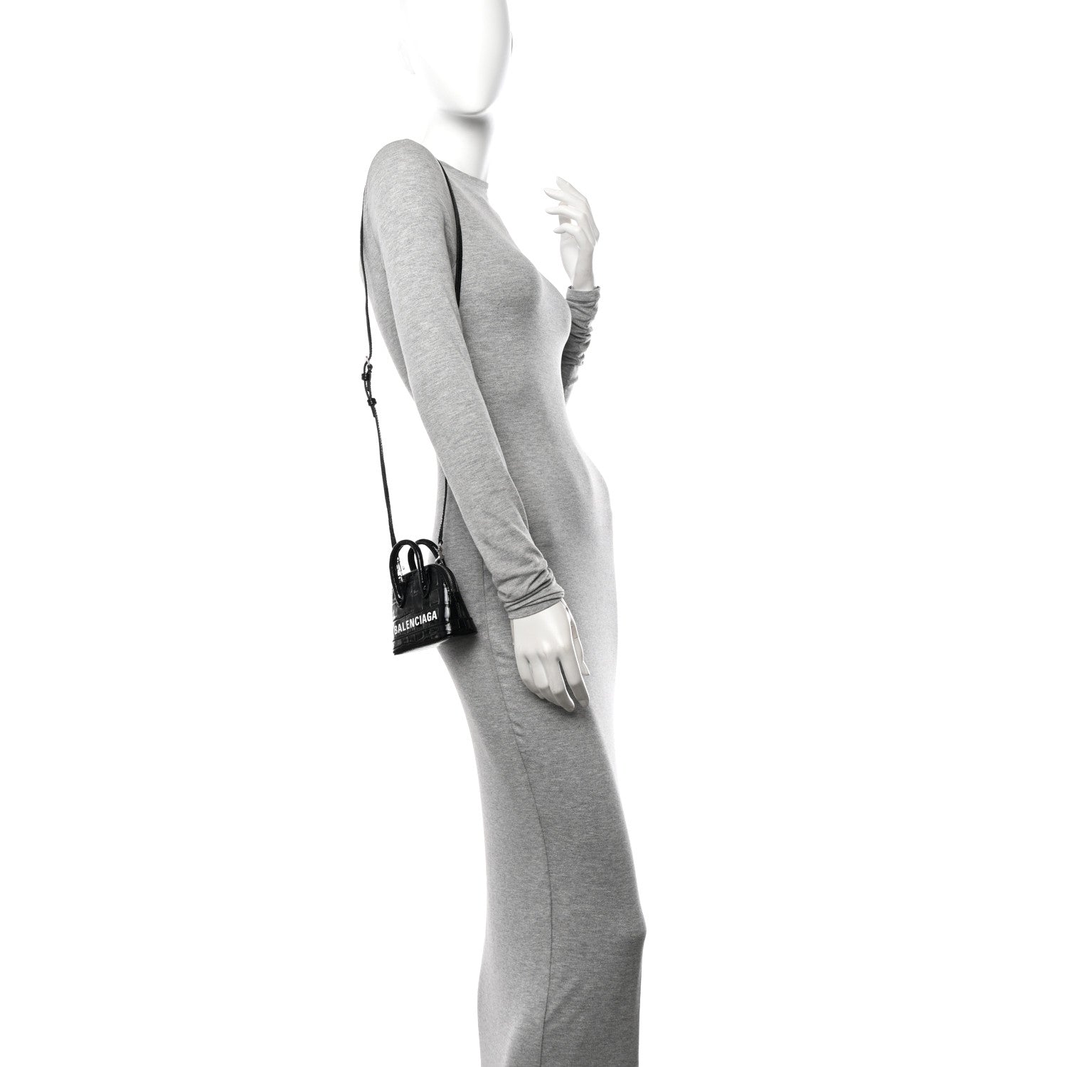 Balenciaga Shiny Calfskin Logo Crocodile Embossed Mini Ville Top Handle Bag Black 2 of 11