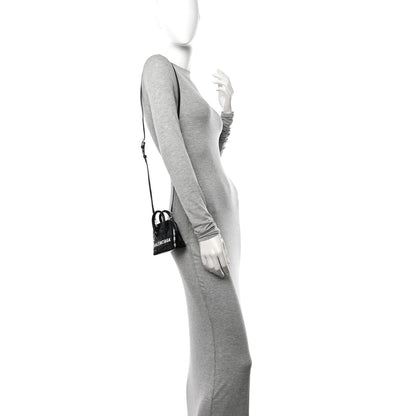 Balenciaga Shiny Calfskin Logo Crocodile Embossed Mini Ville Top Handle Bag Black 2 of 11