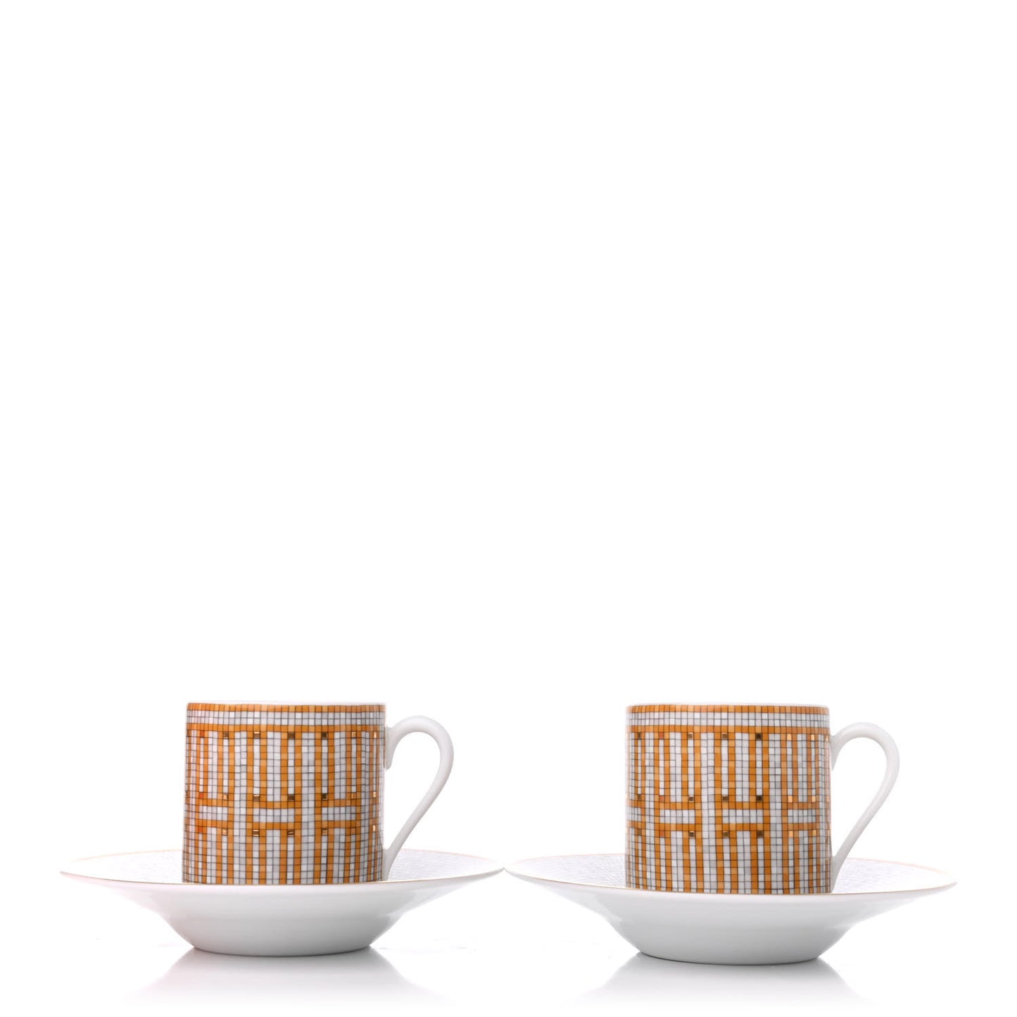 Porcelain Mosaique Au 24 Gold Coffee Cup and Saucer Set of 2