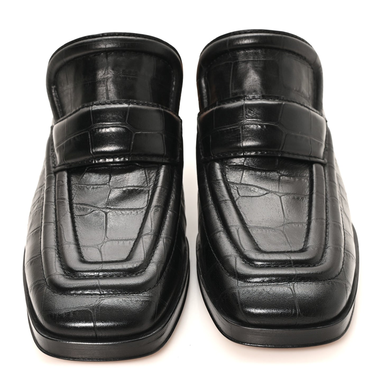 Calfskin Alligator Embossed Mules 39 Black
