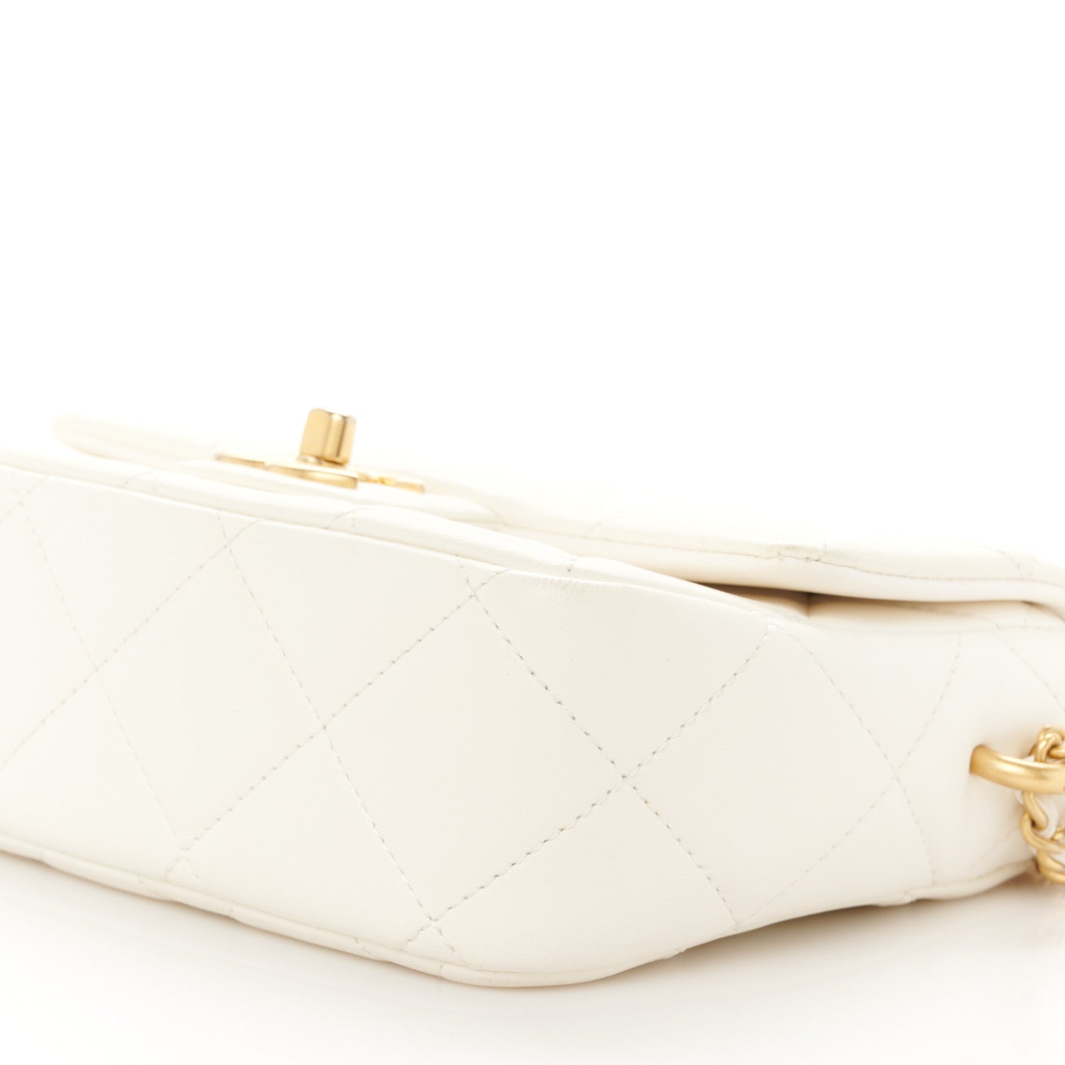 Chanel Shiny Lambskin Quilted Pearl Twist Mini Square Flap White 11 of 11