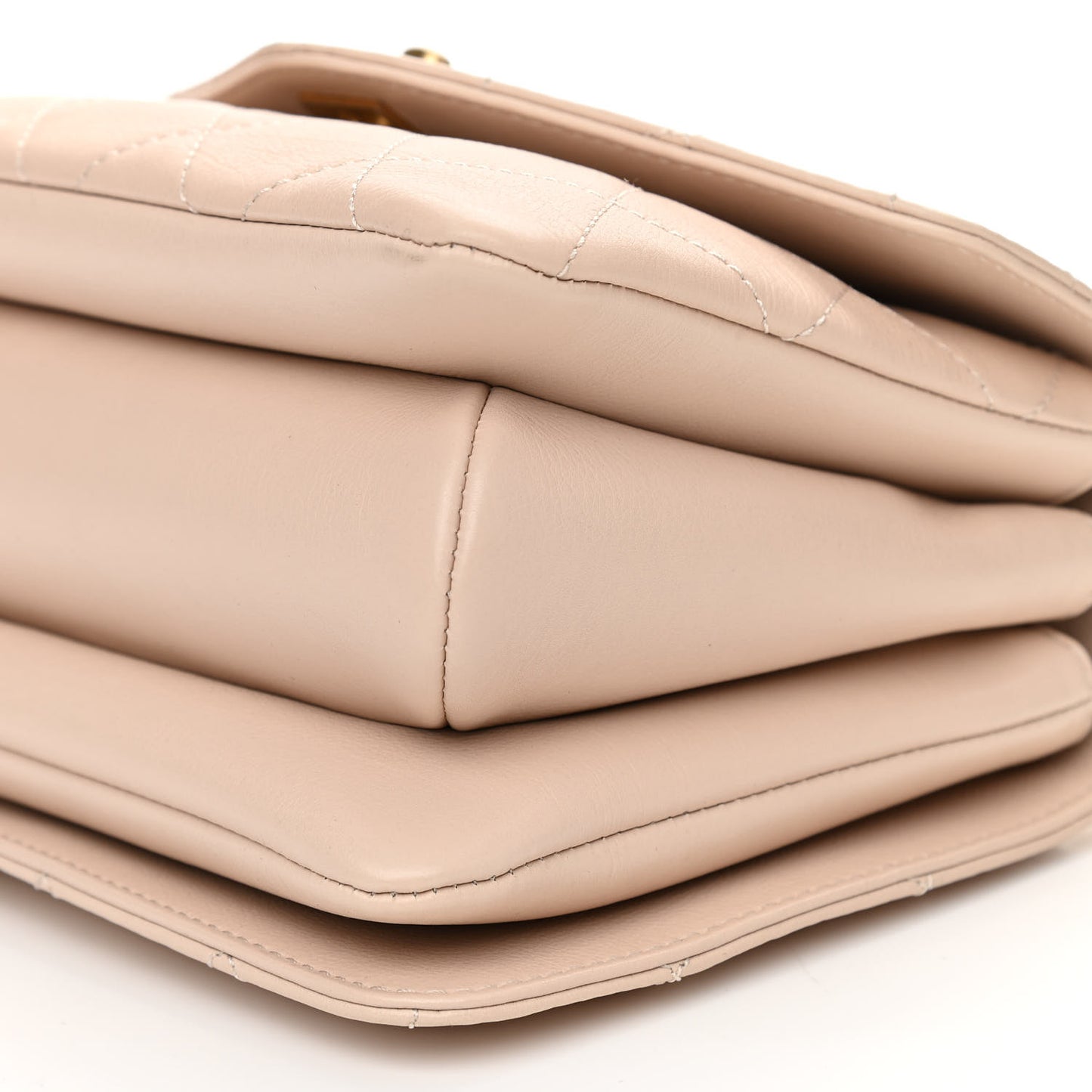 Calfskin Quilted Small Gold Top Handle Flap Beige