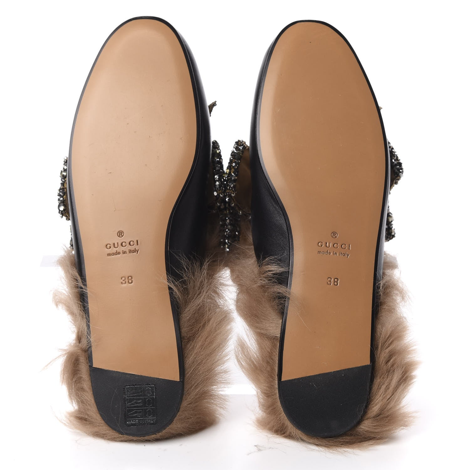 Gucci Malaga Kid Fur Crystal Bow Embroidered Womens Princetown Slippers 38 Black 5 of 10